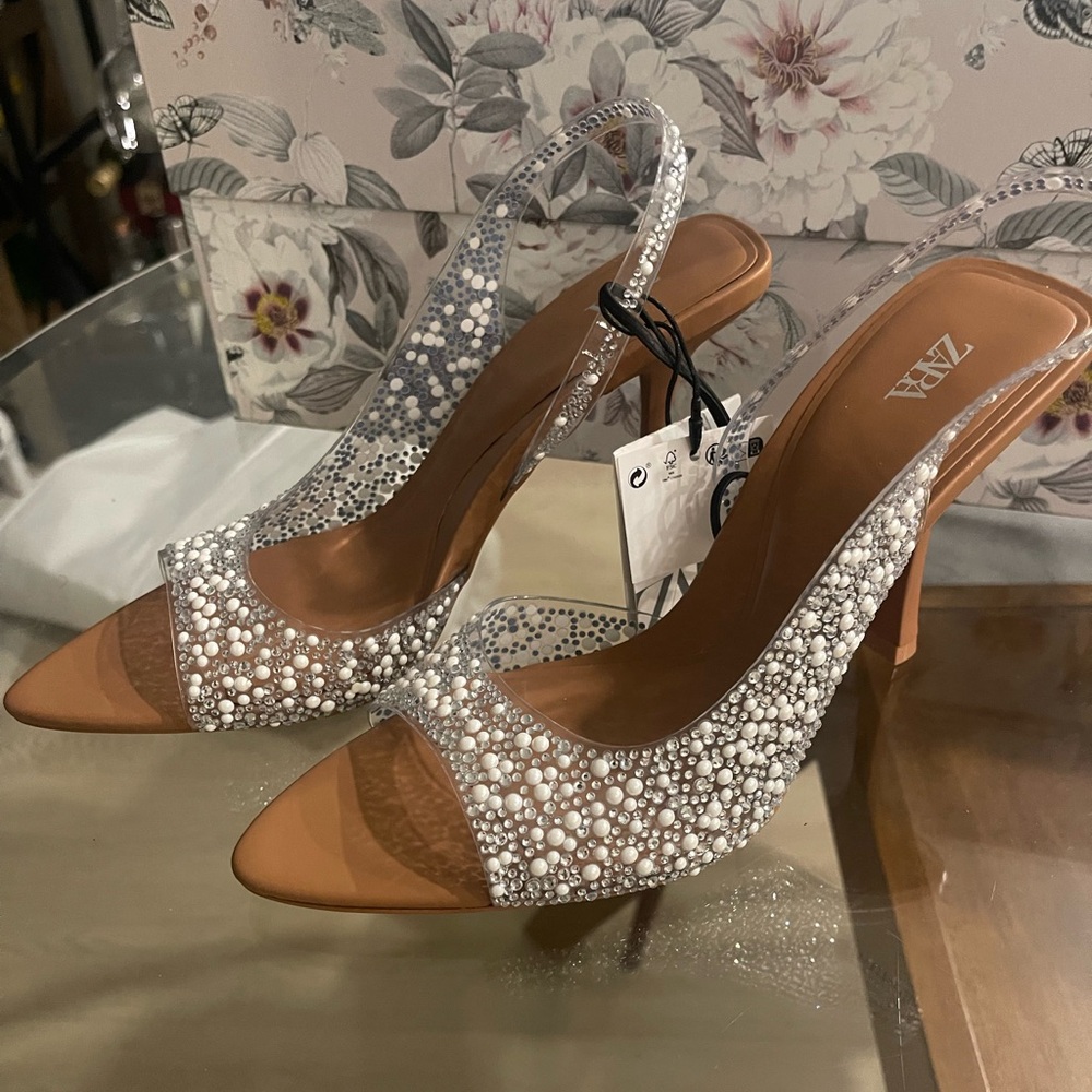 Zara pearl embellished heels, NEVER WORN